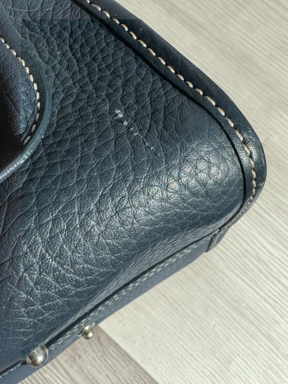 Dooney & Bourke Navy Blue Pebbled Leather Double Pocket Satchel - Picture 6 of 10